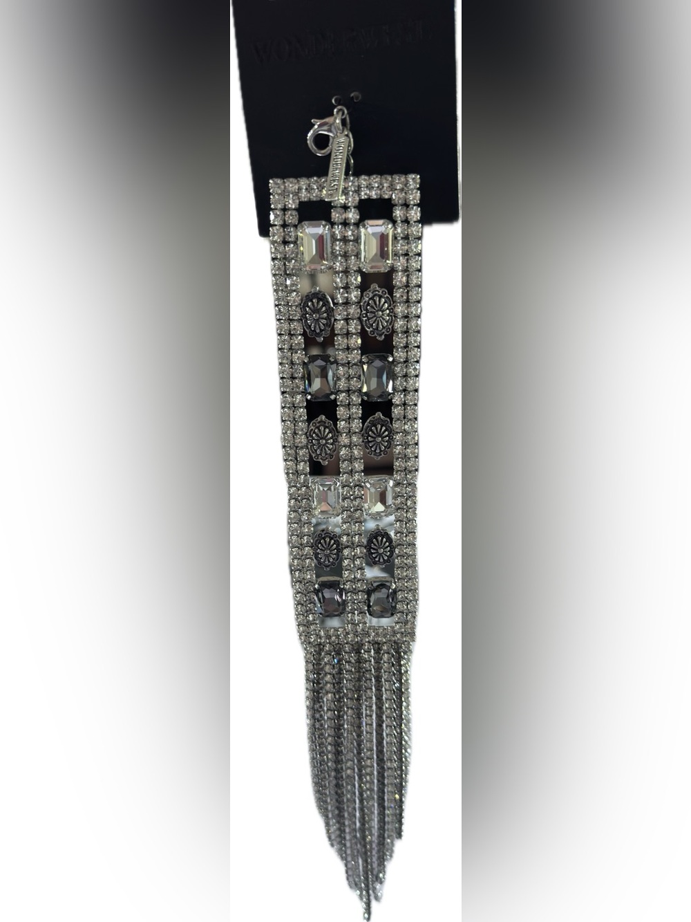 12” WONDERWEST- Silver Crystal Multi-Row Tassel Bracelet - Women's Jewelry